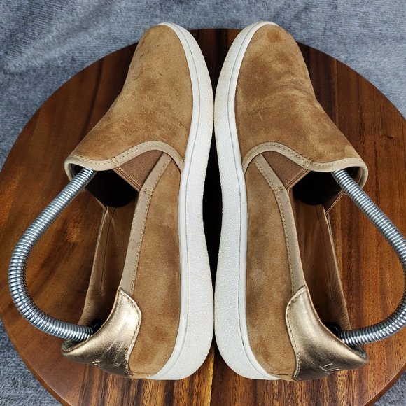 Ugg Shoes Womens 9.5 Brown Gold Suede Leather Cas Casual Comfort Slip On Sneaker - Picture 5 of 9